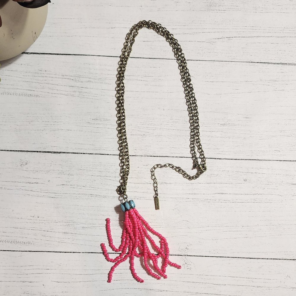 SUGARFIX BY BAUBLEBAR HOT PINK BEADED TASSEL NECKLACE